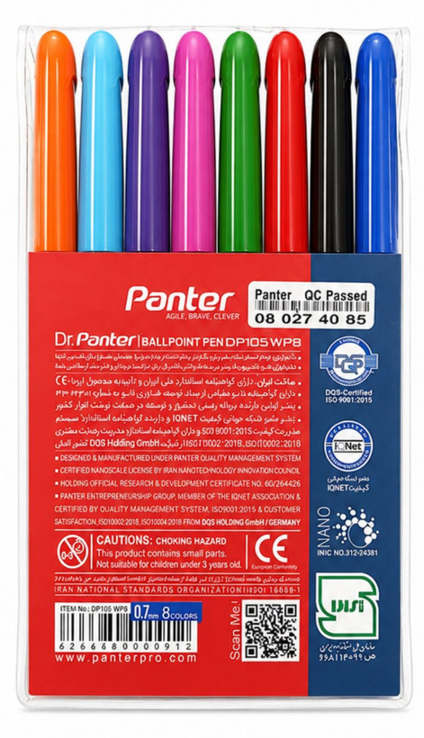 خودکار 0.7 میلی متری پنتر ( PANTER ) مدل فوق روان نانو باکتریوپاد هشت رنگ